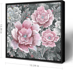 Pink Wall Art Bathroom Décor Modern Framed Floral Wall Picture Black and White Artwork Peony Flower Canvas Print for Bedroom Office Dining Room Décor Small
