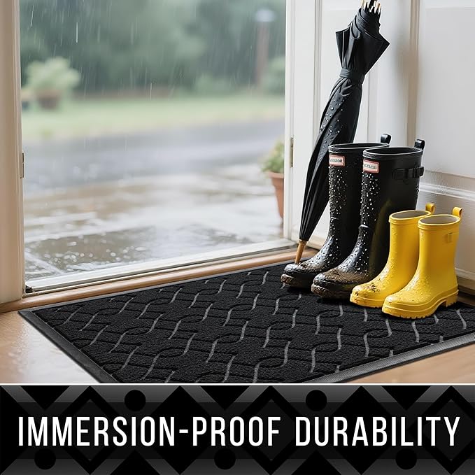 Yimobra Front Door Mat Outdoor Indoor 47x32, All-Season, All-Weather, Heavy Duty Welcome Door Mats Outside Entrance, Non Slip Porch Patio Entrance Mat, Black