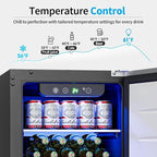 15 Inch Undercounter Beverage Refrigerator - 126 Cans Beverage Fridge with Stainless Steel Door for Beer Wine Soda - Built-in or Freestanding Wine Cooler for Home Kitchen Bar