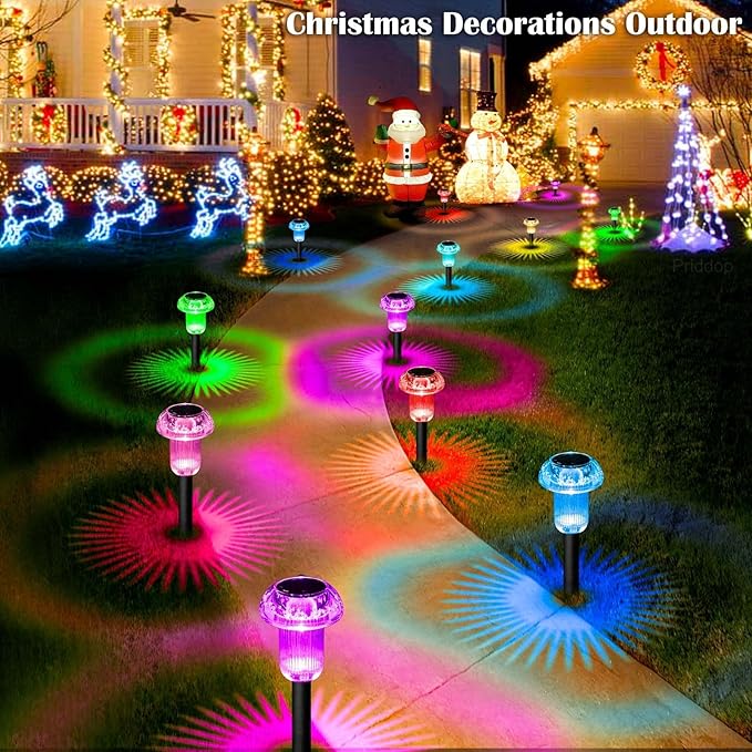 Solar Lights Outdoor Pathway Waterproof 12 Pack Color Changing LED Acrylic Mushroom Decorative Garden Lights for Yard Landscape Patio Outside Christmas Decorations