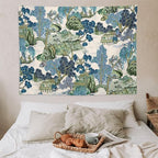 Chinoiserie Tapestry,Asian Watercolor Abstract Art Tapestry,Asian Japanese Wall Tapestry, Nature Landscape Tapestries for Bedroom Living Room Decor 80"x60"