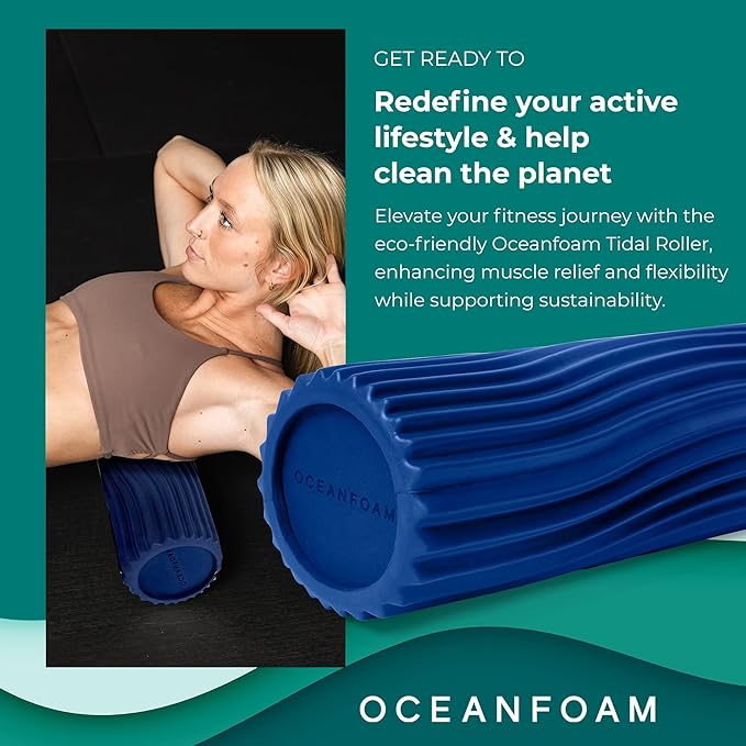 Oceanfoam Tidal Roller - Royal Blue - Muscle Massage Foam Roller for Back Pain & Stretching - Firm and Ergonomic Wide Wave Textured - Yoga, Athletics, & Wellness - Full Size, 20" x 5"
