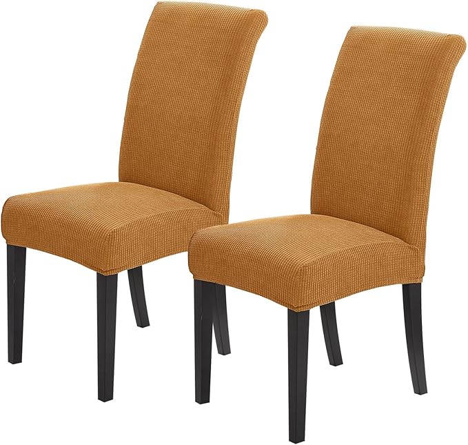 Joccun Chair Covers for Dining Room Set of 2, Dining Chair Slipcovers Stretch Dining Room Chair Covers Seat Protector,Washable Parsons Chair Cover for Home,Hotel,Banquet(Gold,2 Pack)
