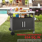 Grill Cart Table with Big Storage Cabinet, Movable Outdoor Dining Cart Pizza Oven Stand, Kitchen Cart Island Multifunction Food Prep Table Stainless Steel Surface