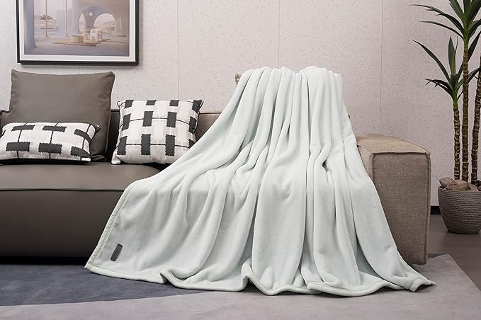 Mellowdy Extra Thick Hearty Plush Flannel Blanket (Pale Mint, 60x80) - 500GSM Twin Size Warm Blanket for Winter, Fall | Soft, Fluffy, Cuddly, Perfect for Bed, Oversized Throw for Couch, Sofa