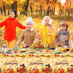 2 Pack Happy Thanksgiving Tablecloth - Fall Thanksgiving Turkey Table cloths, Disposable Plastic Rectangle Autumn Pumpkin Maple Leaf Table Cover for Thanks Giving Tables Decor Party Supplies,108x54In