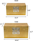 Galt International Storage Box Set Decorative Storage Box w/Hinged Lid Classic Design Wood Decor Boxes with Geometric Clasp Storage for Bedroom & Home - Set of 2 (Gold Leaf)