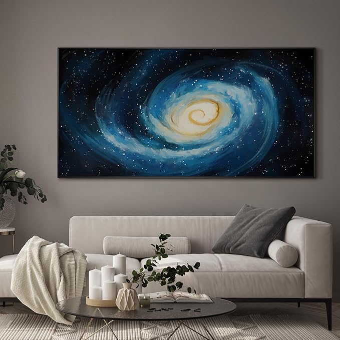 SIGNWIN 36"x72" Extra Large Framed Wall Art Spiral Galaxy Vivid Blue and Yellow Cosmic Space Illustration for Home Living Room Bedroom Decor (Frame Assembly Required)