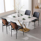 BV Dining Chairs Set of 6, PU Leather Armless Kitchen Chair in Modern Walnut Style, Mid Century Bentwood Side Chair with Metal Legs, Retro Accent Guest Chair for Kitchen Dining Room(Black)