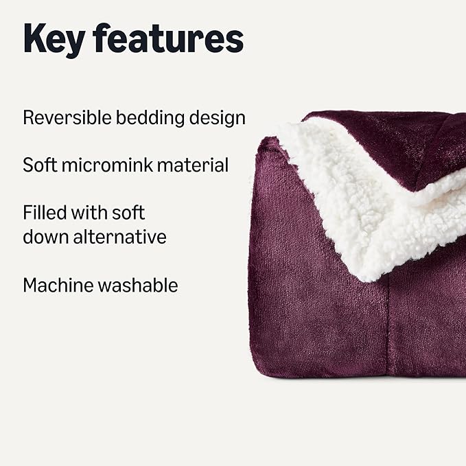Amazon Basics Reversible Sherpa Throw Blanket, Plum, 50"x60"