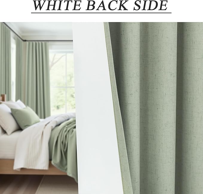 Small Short Blackout Curtains 54 Inch Length for Bedroom 2 Panels Back Tab Pleated Light Sage Green Room Darkening Insulated Thermal Drapes Window Treatment Curtain Panels for Living Room Boho Decor