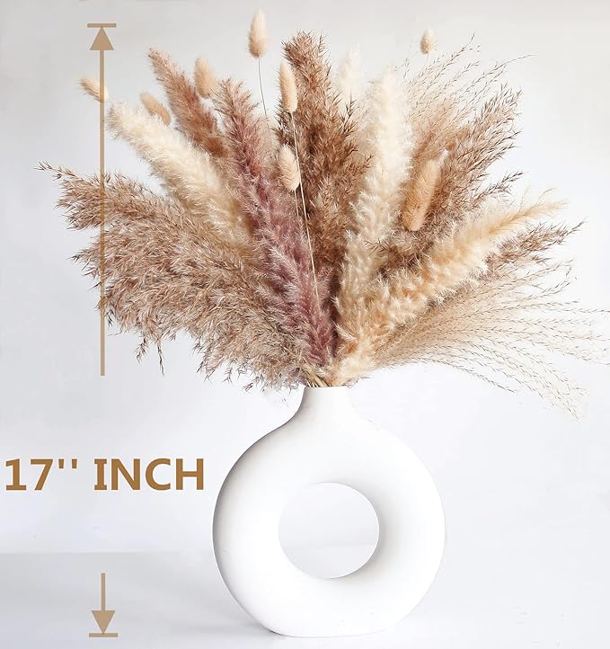 Natural Dried Pampas Grass Decor, 110 PCS Pampas Grass Contains White Bunny Tails Dried Flowers, Artificial Flowers for Bathroom Decor, Bathroom Wall Decor, Office Decor and Baby Shower Decorations