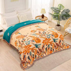 Boho Throw Blanket for Bed, 100% Cotton Soft Rustic Quilt Fall Blanket, 90"x98" Floral Printed Farmhouse Decor Bed Blankets, All Season Rustic Reversible Bohemian Throw Quilt