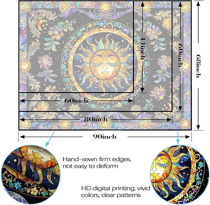 Lunerfex Sun Tapestry Stained Glass Tapestry Wall Decor Tapestries for Bedroom Boho Tapestries Wall Hanging for Bedroom Living Room Glass-Sun-01 60"x80"