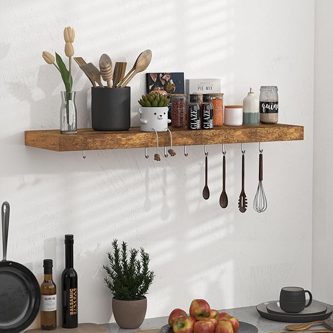 Floating Shelves - 10.3 Inch Deep Wall Shelf for Decor & Storage - Wall Mounted Display Shelving with Invisible Heavy-Duty Metal Bracket - 36" W x 10.3" D x 1.8" H - Set of 1 - Rustic Brown