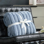 Cozy Bliss Faux Fur Throw Blanket for Couch, Cozy Warm Plush Striped Blanket for Sofa Bedroom Living Room,60 * 80 Inches Light Blue