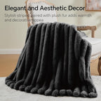 BEDELITE Faux Fur Throw Blanket for Couch, Soft and Cozy Luxurious 3D Striped Fluffy Blanket, 770GSM Thick Warm Plush Fuzzy Faux Rabbit Fur Blanket for Women Gift (Black, 60"x 80")