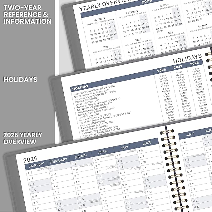 2026 Weekly Appointment Book - Appointment Book 2026, Jan 2026 - Dec 2026, Daily/Hourly Planner with Tabs, 15 Minutes, 8.26"x 11.4", Wirebound - Grey