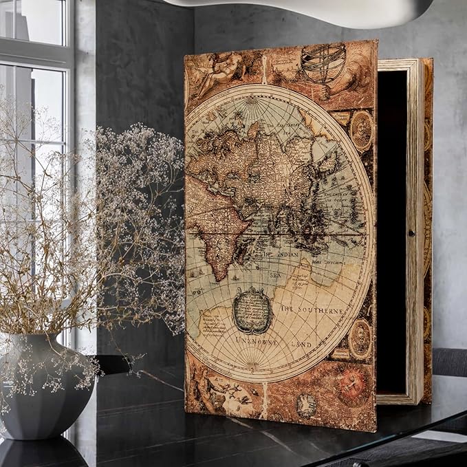 Decorative Fake Book Box for Shelf Decor, Coffee Table Storage & Home Decor - Vintage Faux Leather Embossed Secret Storage Box with Magnetic Closure (12" Large Size)