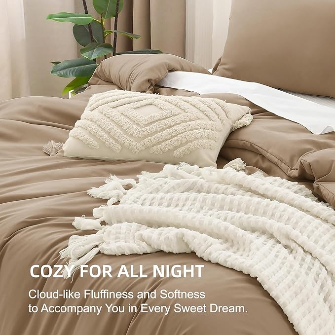 Litanika Taupe Comforter Set King Size, 3 Pieces Solid Bedding Comforter Set, All Season Fluffy Bed Set (104x90In Comforter & 2 Pillowcases)