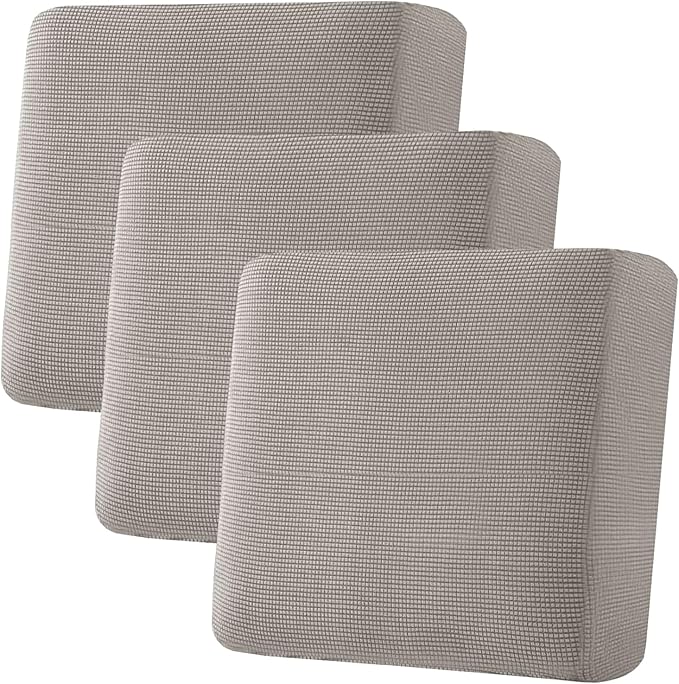 H.VERSAILTEX Super Stretch Individual Seat Cushion Covers - Sofa & Couch Cushion Slipcover Sets - Thick Jacquard Textured Twill Fabric (3 Piece XL Sofa Cushion Covers, Taupe)