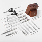 ZHANG XIAO QUAN SINCE 1628 15Pcs Knife Block Set,kitchen knife set with Built-in Sharpener Razor-Sharp High Carbon Stainless Steel Dishwasher Safe(Silver)