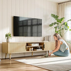 Mid Century TV Stand, Modern TV Console for TVs up to 70 Inches, Entertainment Center with Storage, TV and Media Consol, 62 Inch (Oak)