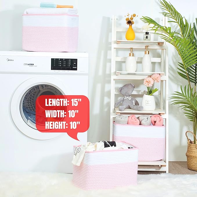 MINTWOOD Design 3-Pack Storage Baskets for Shelves, Decorative Baskets for Organizing, Woven Baskets for Storage, Book Basket, Cube Organizer, Cube Storage Bin Box, Closet Organizers, Light Pink