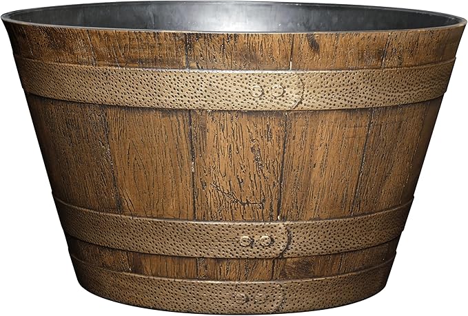 Classic Home and Garden Whiskey Barrel Planters - Wooden Finish Flower Planter Pot - Stylish Garden Pots - Indoor & Outdoor Resin Planters - Weather-Resistant Planting Pots (20.5" Oak Brown, 1-Pack)
