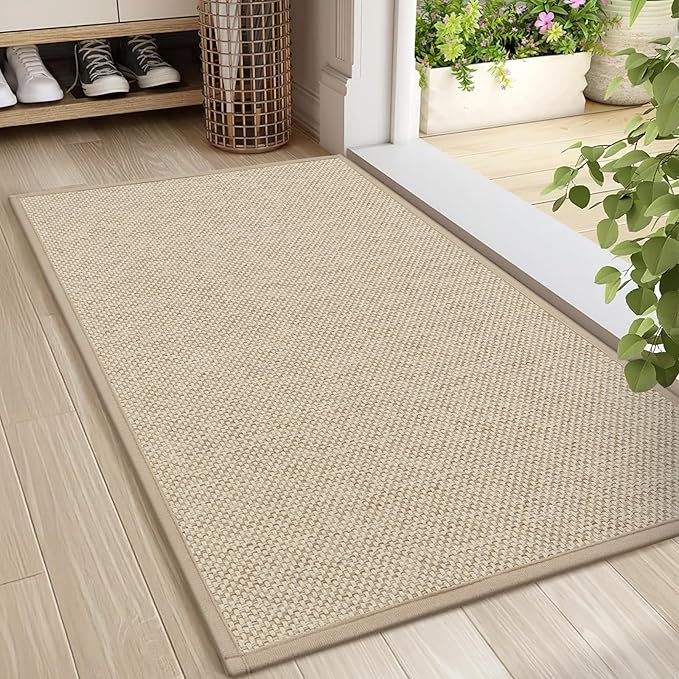 LEKEEPGO Door Mat 24"x36", Non Slip Door Mat Indoor Entrance, Rubber Backing Front Indoor Door mat Washable Absorbent Low-Profile Entryway Entry Resist Dirt Inside Door Mats, Khaki