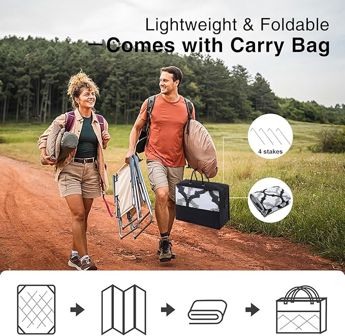 OLANLY Reversible Outdoor Rug 8x10 ft Clearance, Waterproof Outdoor Plastic Straw Rug with Interlacing Pattern, RV Mat for Patio, Camping, Balcony, Deck, Backyard, Black & White