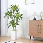 Artificial Dracaena Tree Artificial Silk Tree Faux Tree Fake Tropical Yucca Floor Plant with White Tall Planter (1, White Tall Planter, 5FT)