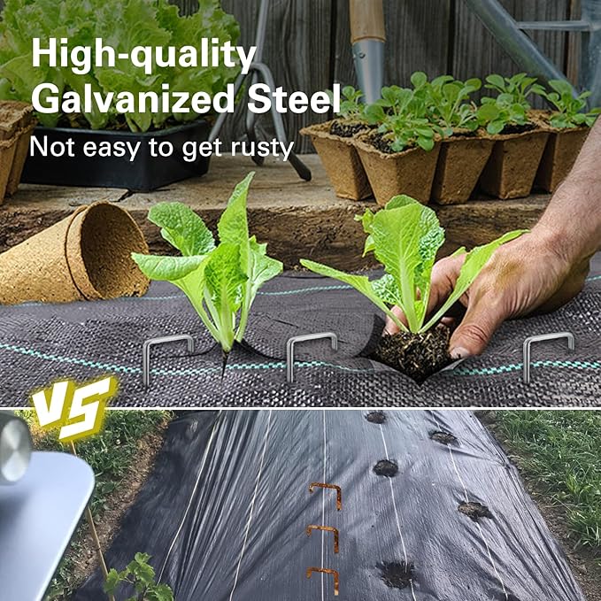 6 Inch Landscape Staples, More Thicker Heavy Duty 8 Gauge Galvanized Landscape Stakes, 125 Packs Garden Staples for Lawns, Weed Barriers, and Landscape Fabrics, Irrigation Hose, Tent Pegs ﻿