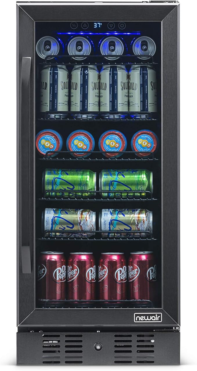 Newair 24" Wine and Beverage Refrigerator 20 Bottle and 70 Can Capacity, Built-in or Freestanding Cooler, Dual Zone Fridge in Stainless Steel with Splitshelf