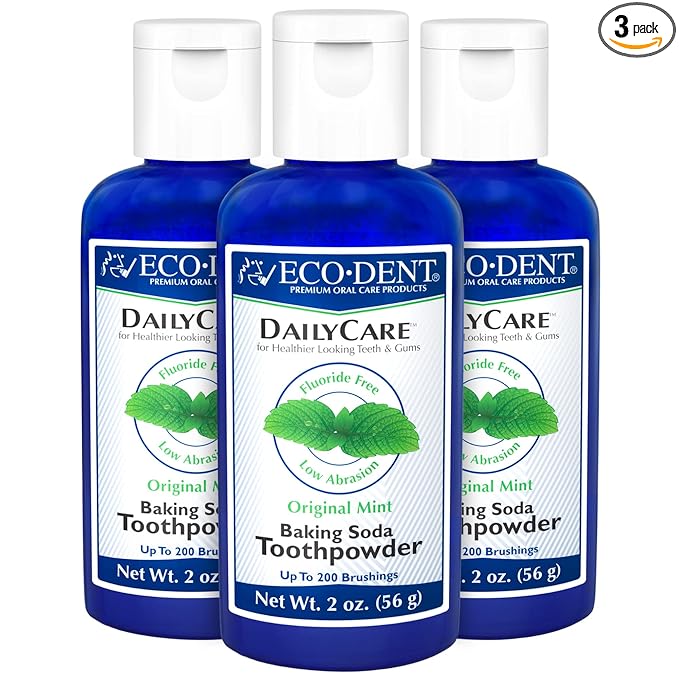 Eco-Dent DailyCare Baking Soda Toothpowder, Mint - Fluoride-Free Toothpaste Powder, SLS-Free Tooth Powder with Baking Soda, Minerals, and Essential Oils, Toothpaste Alternative, 2 Oz Ea (Pack of 3)