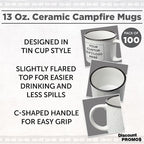 DISCOUNT PROMOS Custom Ceramic Campfire Coffee Mugs 13 oz. Set of 100, Personalized Bulk Pack - Perfect for Tea, Espresso, Cappuccino, Hot Cocoa - White