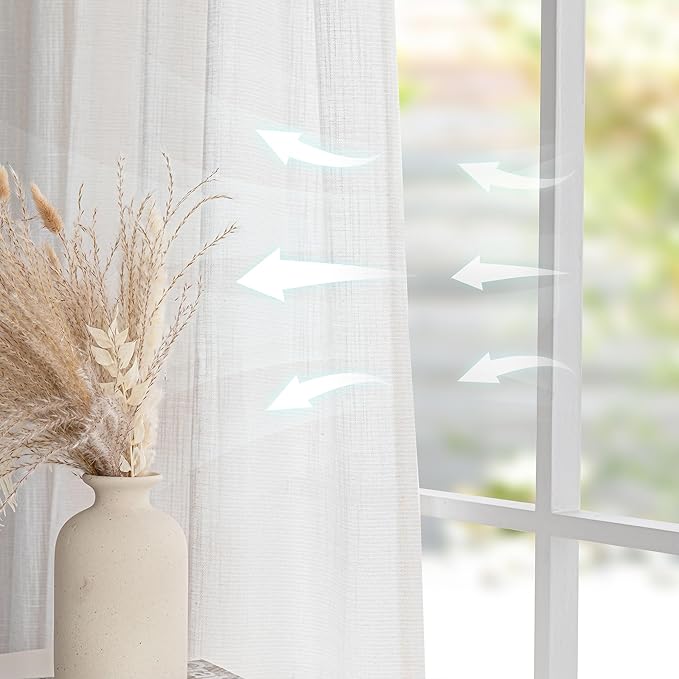 MYSKY HOME Natural Linen Living Room Curtains, Soft Cotton Blend Semi Sheers Light Filtering Back Tab Privacy Drapes for Patio Pergola Gazebo Nice Vertical Elegant Style, 100 x 95 Inches, 1 Panel