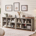Farmhouse 6 Cube Bookshelf, Rustic Grey Oak Wooden Storage Organizer Book Shelf, 47 Inch Cubby Hallway Bookcase, Kids Toy Storage Cabinet, Modern Open Book Case for Living Room, Hallway