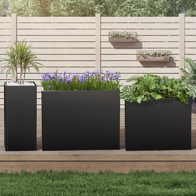 Metal Planter Box, Planter Boxes Outdoor Heavy Duty Metal Garden Planter Spliced Flower Pot with Partitions, All-Weather Use with Drainage Holes for Patio/Porch-30 x 14" x 14"