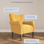 BELLEZE Modern Accent Chair, High Back Armchair, Upholstered Wingback Side Chair, Padded Single Sofa with Wooden Legs for Living Room, Bedroom - Citrine Yellow