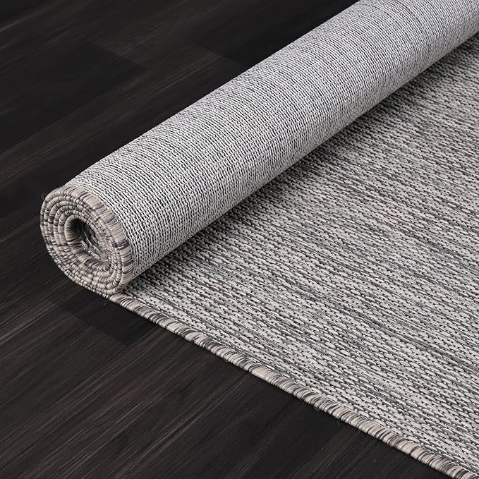 Washable Indoor Outdoor Rug 5x7 Weather Resistant Area Rugs Modern Solid for Porch Deck Balcony Backyard Patio Outside Carpet (5 X 7 Silver Grey)