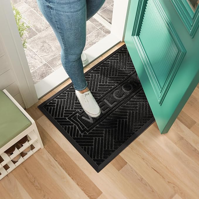 Mibao Front Door Mat Outside Entrance, Durable Outdoor Indoor Mat, Low Profile Heavy Duty Doormat, Non-Slip, Traps Dirt and Moisture, Easy Clean Patio Porch Entryway Mat, 47" x 32", Black