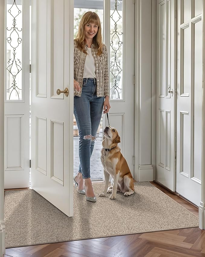 LUMI Indoor Door Mat 32"x47", Ultra Thin Low Profile Non-Slip Doormat for Home Entrance, Absorbent & Stain-Resistant Welcome Mats, Washable Entryway Mat for Front Door, Patio, Porch, Khaki