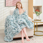 Ultra Soft Luxury Faux Fur Twin Blanket for Counch,Fuzzy Fluffy Plush Warm Cozy Elegant Wrinkled Blanket for Sofa Bedroom Living Room,（60"x80",Tie-dye Freshwater Blue）