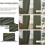 102 Inch Long Linen Blended Blackout Curtains 2 Panels, Back Tab Pleated Look Drapes for Track System with Hooks, Noise Reducing Country Blackout Winodw Curtains 50x102-Loden/Olive Green