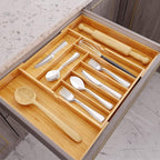 BAMEOS drawer organizer flatware organizer cutlery tray silverware organizer expandable adjustable bamboo drawer organizer kitchen bathroom