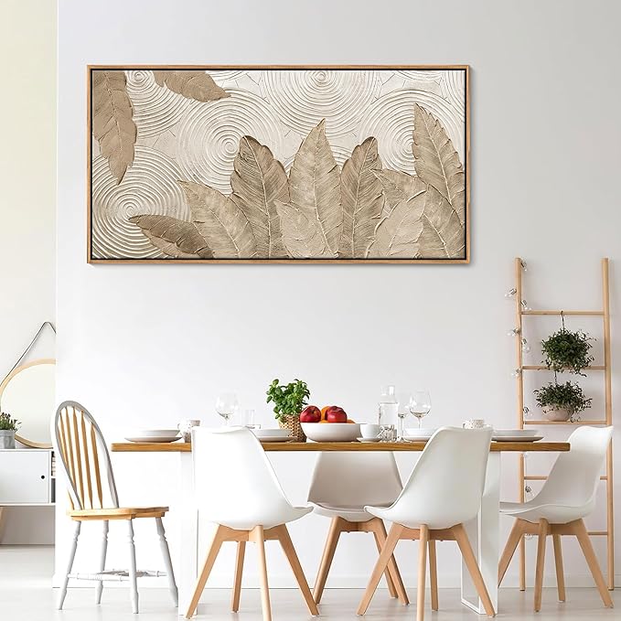 Minimalist & Modern Art for Bedroom Decor Framed Abstract Artwork for Walls Neutral & Contemporary Beige Wall art - Artwork for Living Room and Boho Style Large Abstract Wall Art 24×48IN