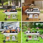 Pizza Oven Table with Topping Station, Outdoor Pizza Oven Cart, Grill Table for Outside, Grill Cart, Food Prep Work cart Fits for Ninja Woodfire Grill, Blackstone Griddle,Tabletop Grill