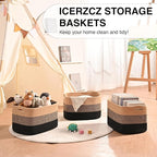 Storage Baskets for Organizing Shelves, Decorative Baskets for Storage, Woven Cotton Rope Basket for Living Room Bedroom Nursery, 15"x11"x9.5", 3 Packs, Gradient Black & Jute