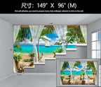 WFBHUA-Wall Mural Tropical Beach Palm Tree Wallpaper Balcony Window Seascape Landscape Wallpaper for Bathroom Living Room Bedroom (Not Peel and Stick)